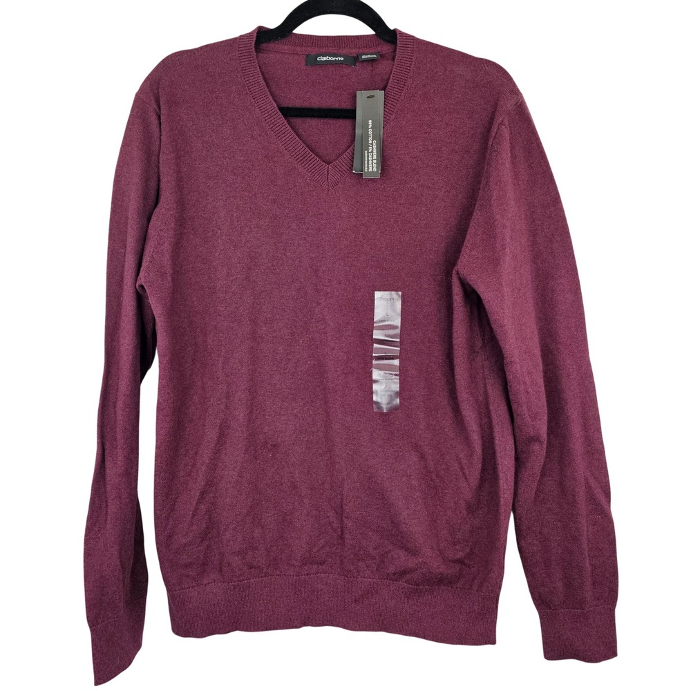 Claiborne Men's Burgundy Cashmere Blend V-Neck Sweater Long Sleeve Large‎